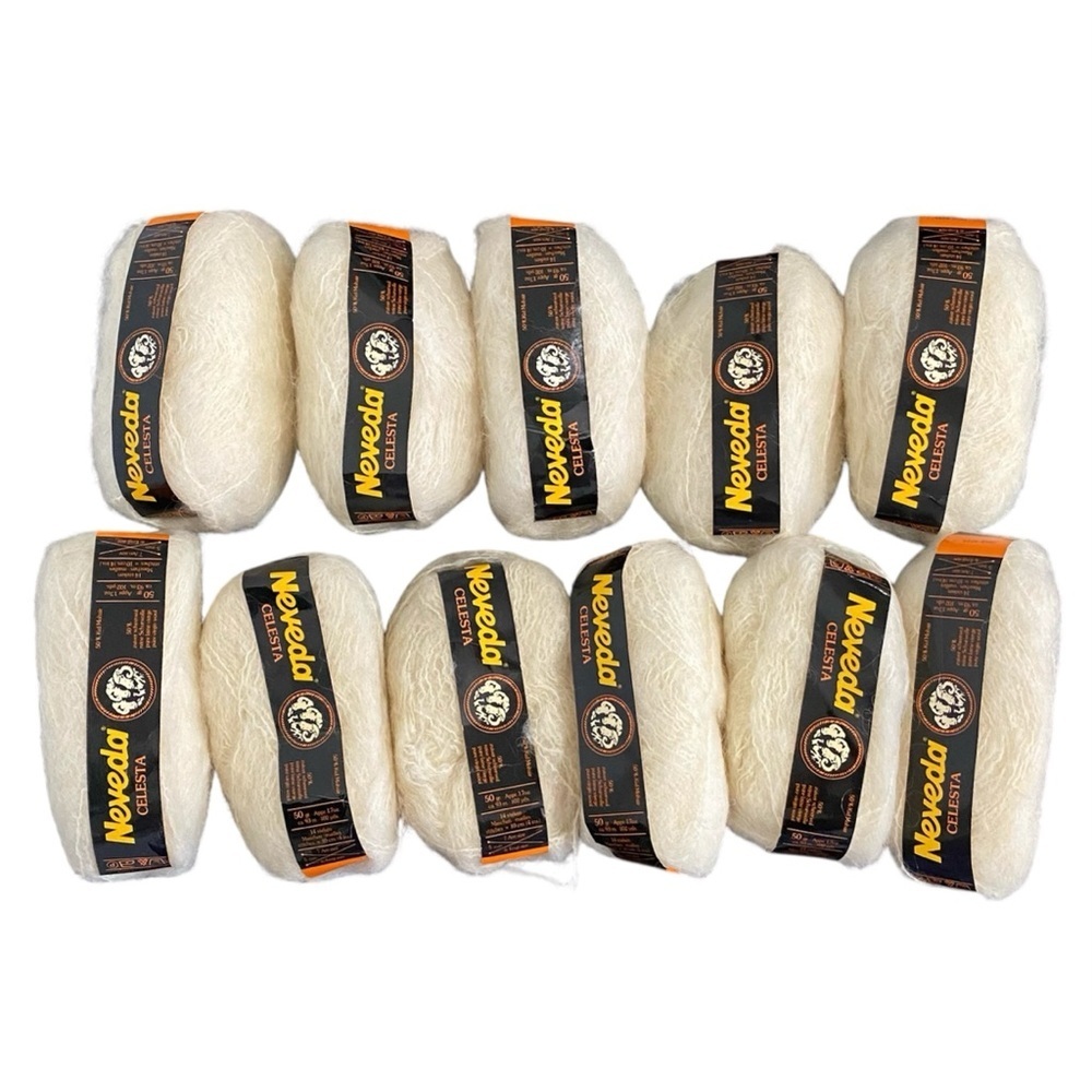 Nevada Celesta New Lot of 11 50% Mohair 50% Virgin Wool Yarn Skeins Cream White